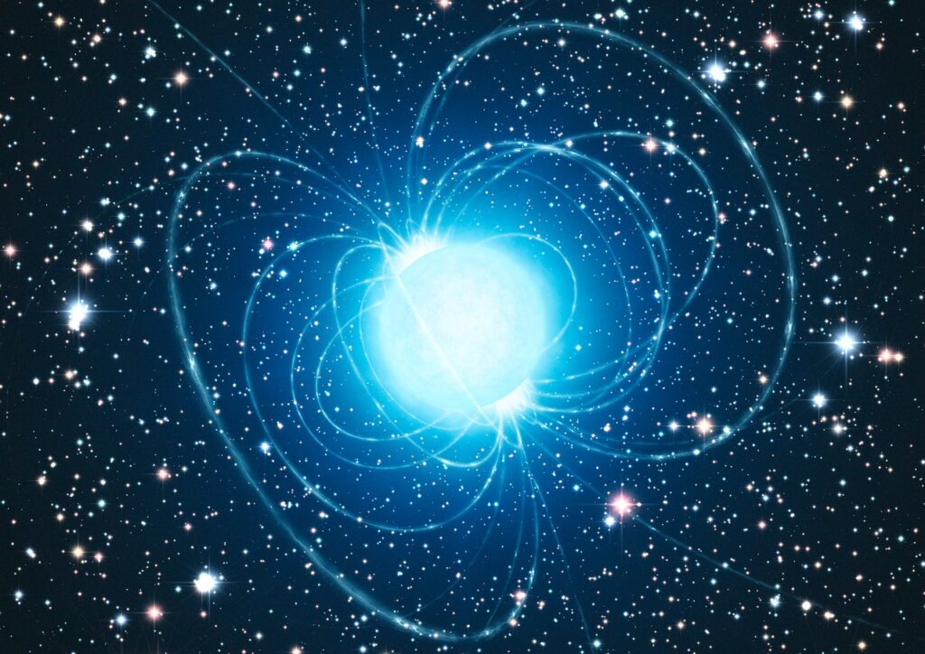 Artist’s impression of the magnetar in the extraordinary star cluster Westerlund 1.